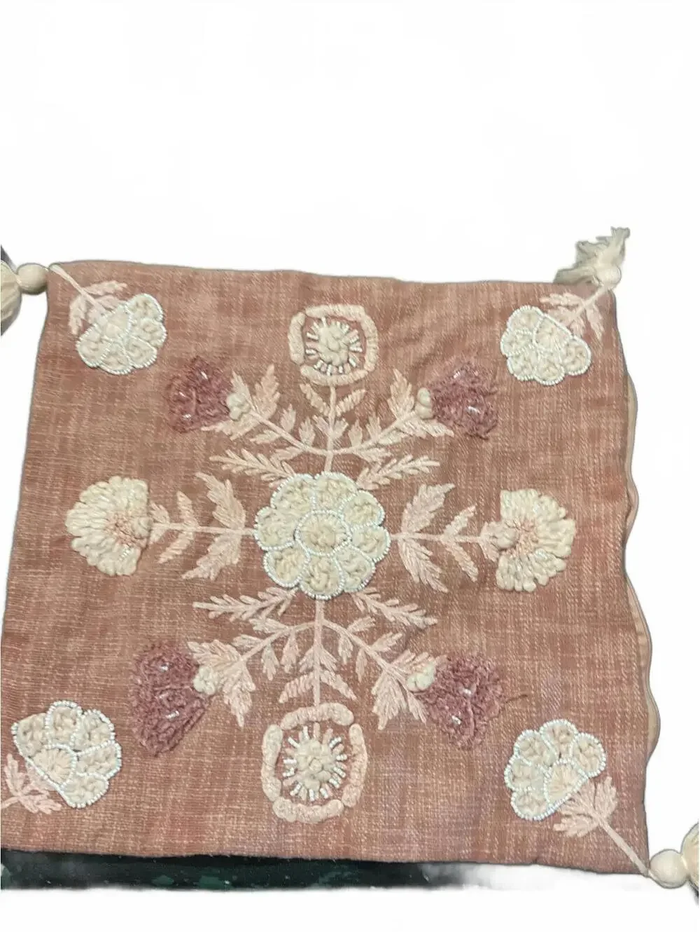 Moss and Willow Embroidered Decorative Cushion Cover with Tassels